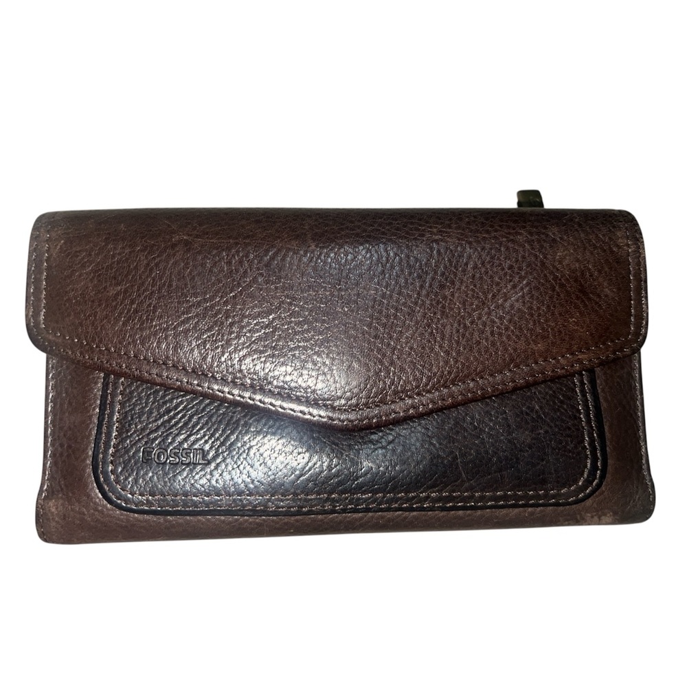 Fossil Brown Leather Wallet Textured Finish